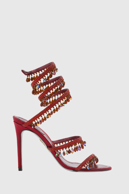 Mistya Rhinestone Ankle Wrap Heel Sandals - Red