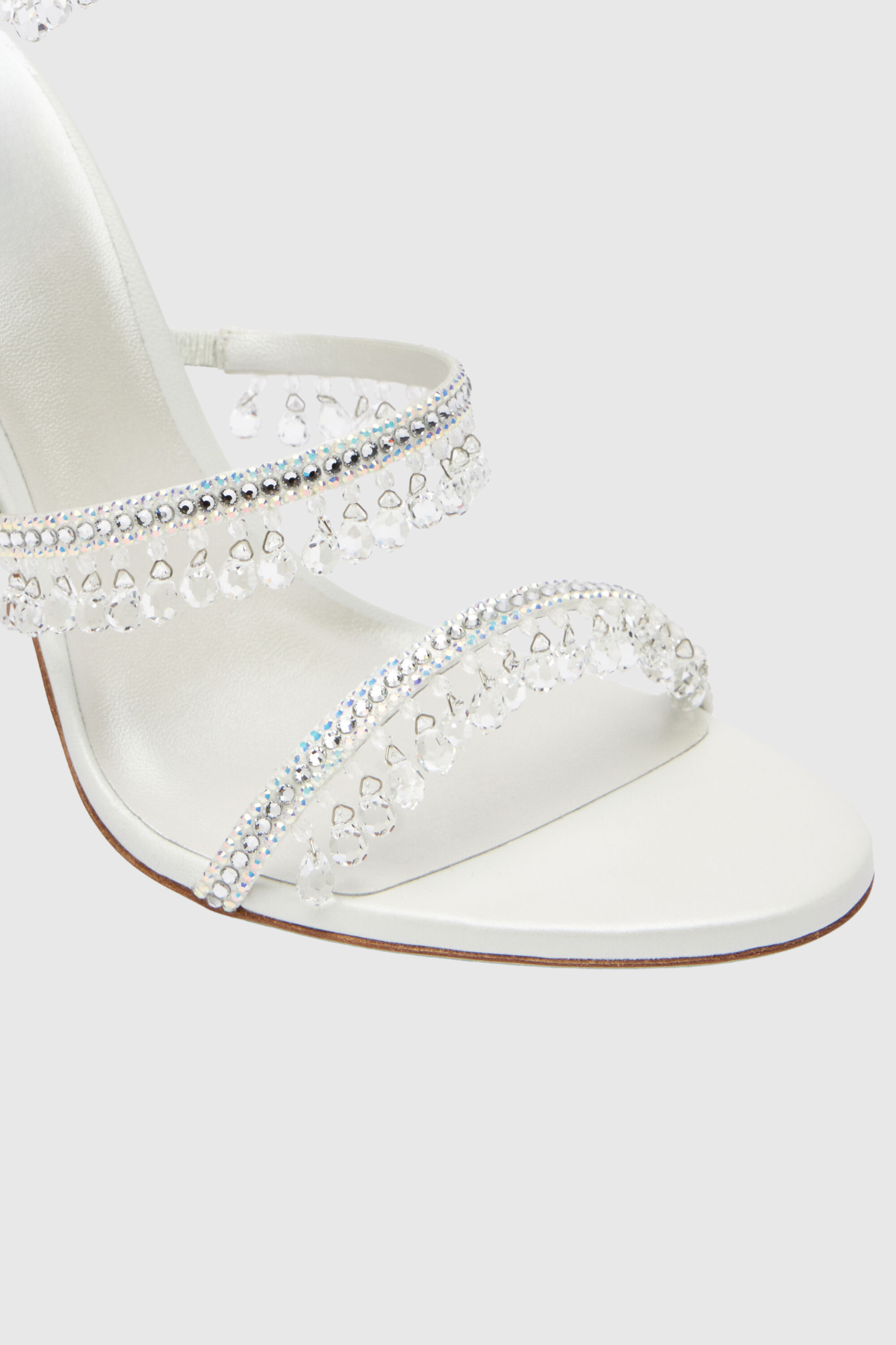 Mistya Rhinestone Ankle Wrap Heel Sandals - White
