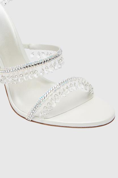 Mistya Rhinestone Ankle Wrap Heel Sandals - White