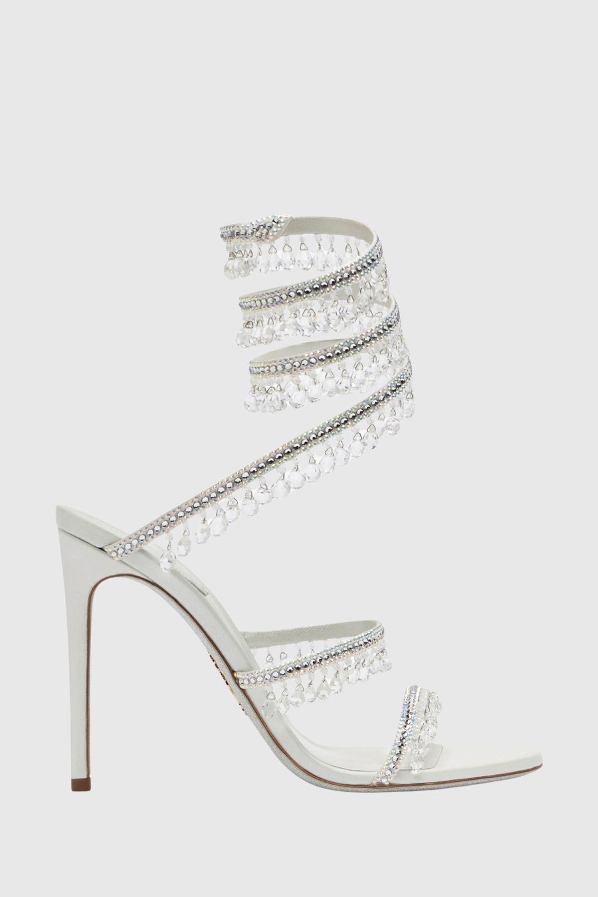 Mistya Rhinestone Ankle Wrap Heel Sandals - White
