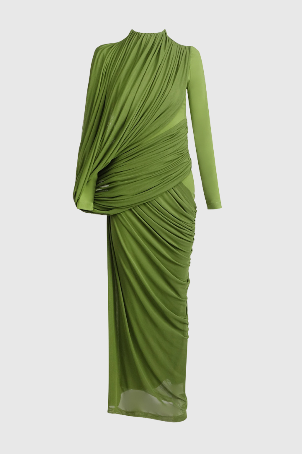 Miyako Asymmetric Ruched Maxi Dress - Green
