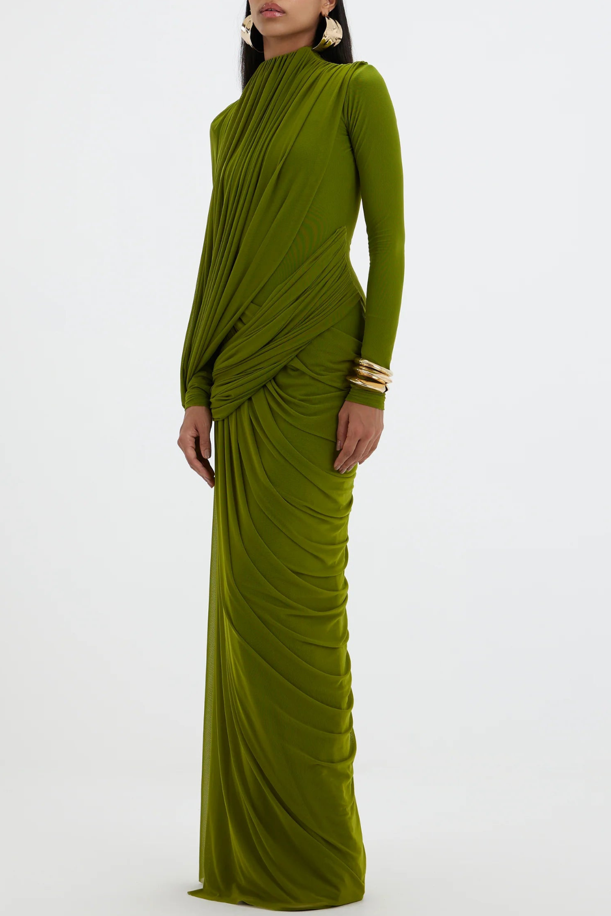 Miyako Asymmetric Ruched Maxi Dress - Green