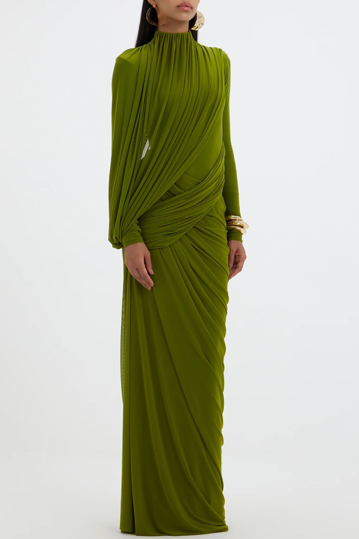 Miyako Asymmetric Ruched Maxi Dress - Green