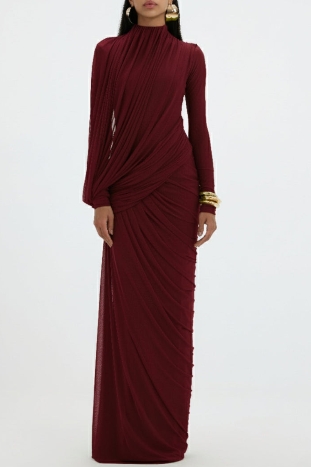 Miyako Asymmetric Ruched Maxi Dress - Wine