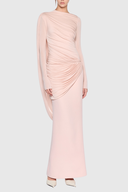 Miyuki Asymmetric Ruched Maxi Dress - Pink