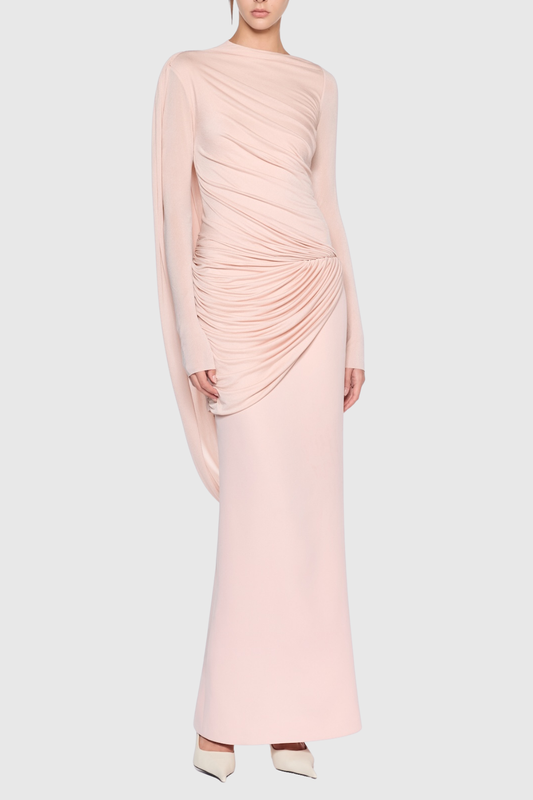 Miyuki Asymmetric Ruched Maxi Dress - Pink
