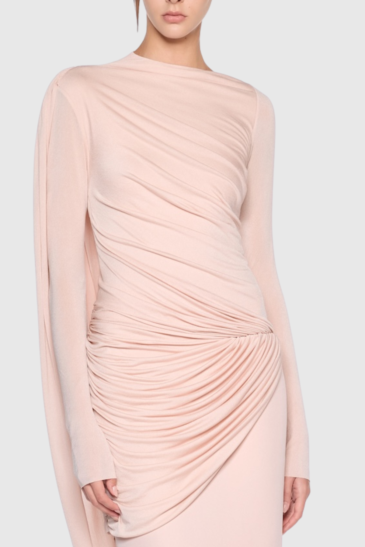Miyuki Asymmetric Ruched Maxi Dress - Pink