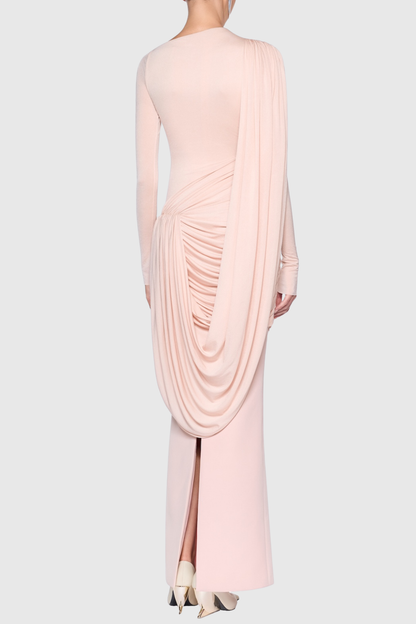 Miyuki Asymmetric Ruched Maxi Dress - Pink