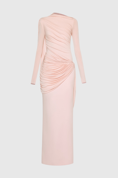Miyuki Asymmetric Ruched Maxi Dress - Pink