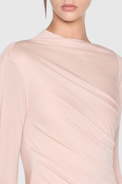 Miyuki Asymmetric Ruched Maxi Dress - Pink