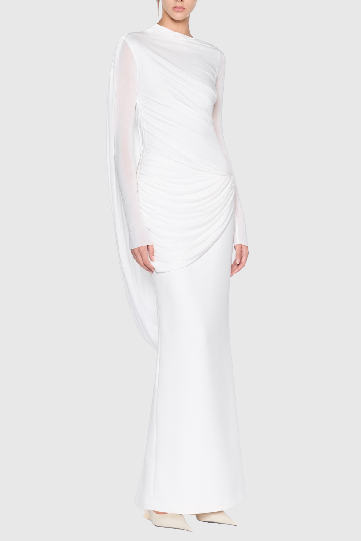 Miyuki Asymmetric Ruched Maxi Dress - White
