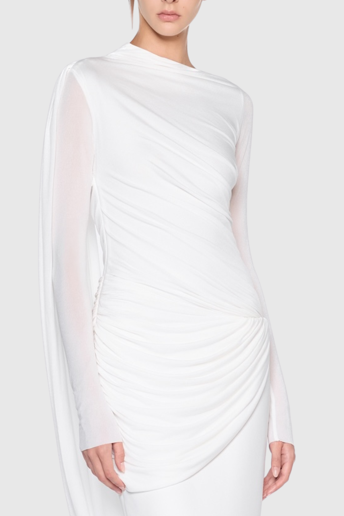 Miyuki Asymmetric Ruched Maxi Dress - White