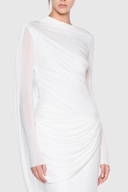 Miyuki Asymmetric Ruched Maxi Dress - White
