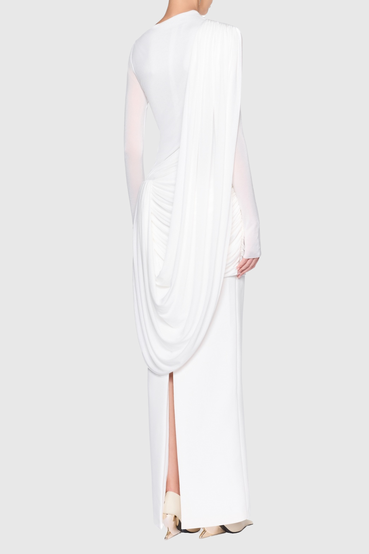 Miyuki Asymmetric Ruched Maxi Dress - White
