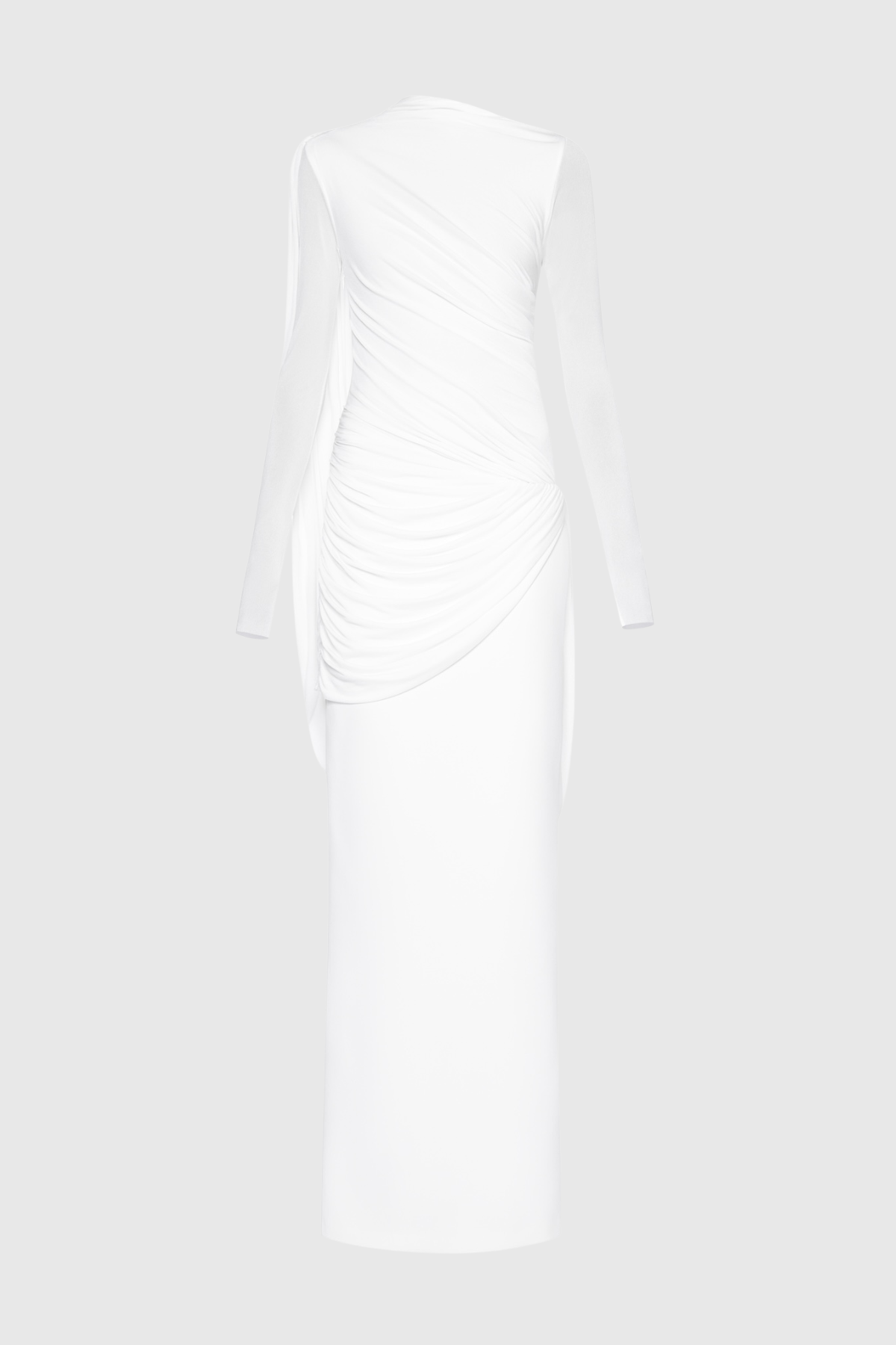 Miyuki Asymmetric Ruched Maxi Dress - White
