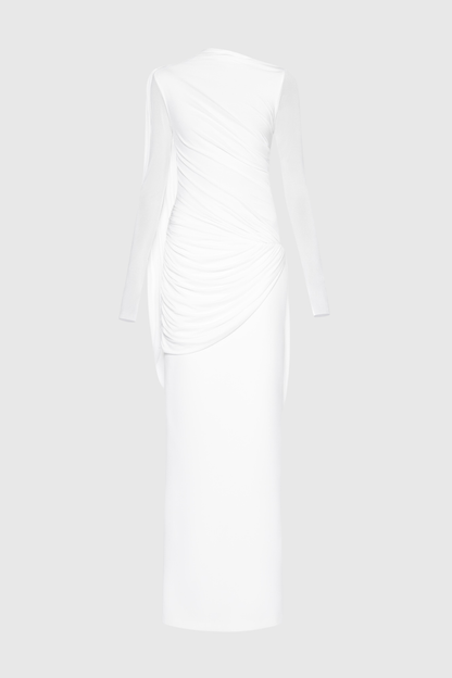 Miyuki Asymmetric Ruched Maxi Dress - White