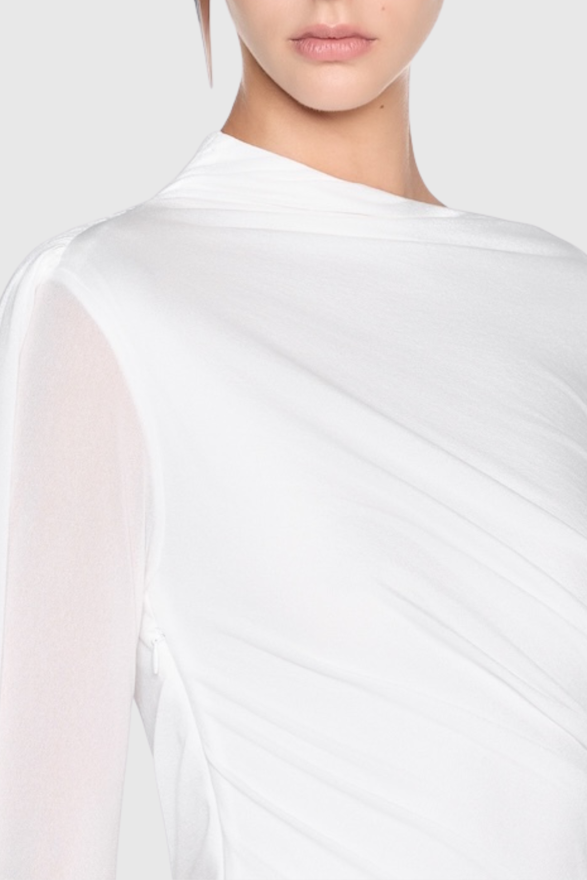 Miyuki Asymmetric Ruched Maxi Dress - White