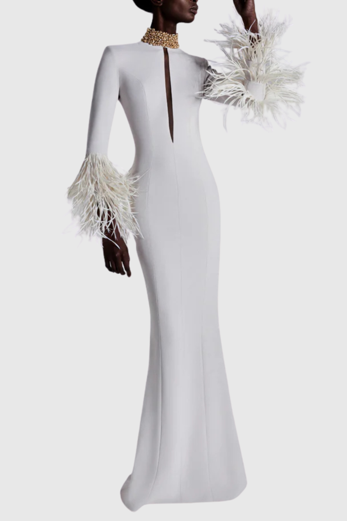 Moana Beaded Collar Cutout Feather Maxi Dress