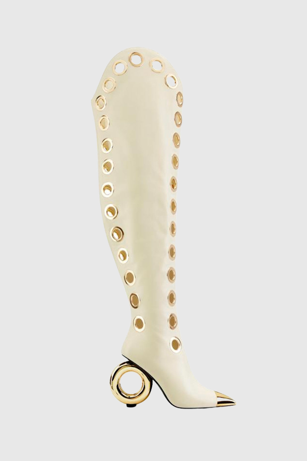 Moniqa Eyelet Knee High Boots - Beige
