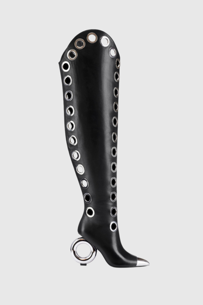 Moniqa Eyelet Knee High Boots - Black