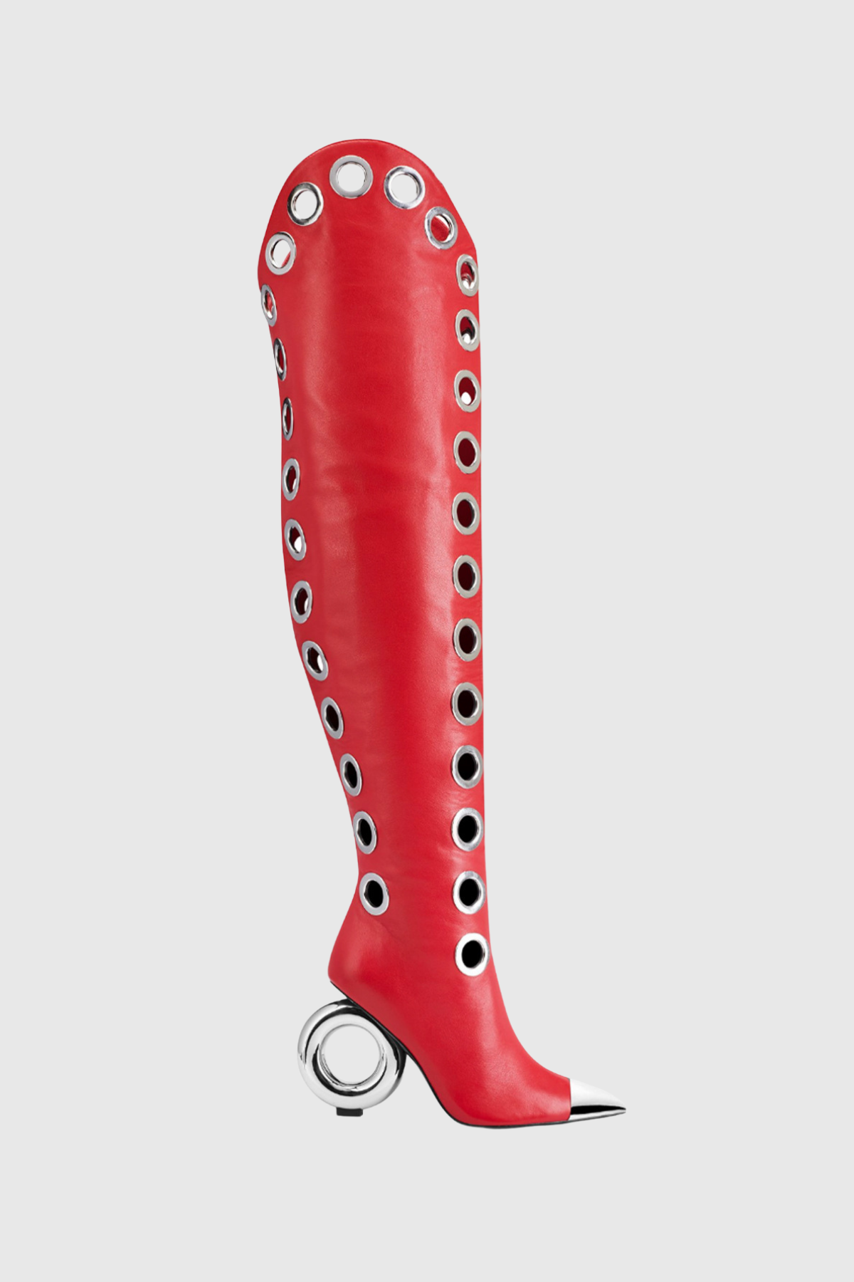 Moniqa Eyelet Knee High Boots - Red