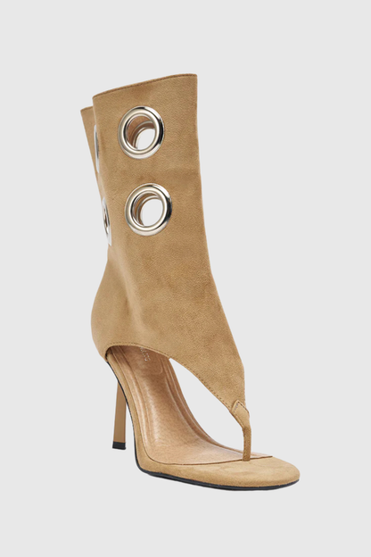 Moniqa Eyelet Thong Sandals - Beige