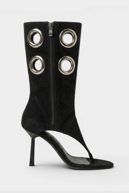 Moniqa Eyelet Thong Sandals - Black
