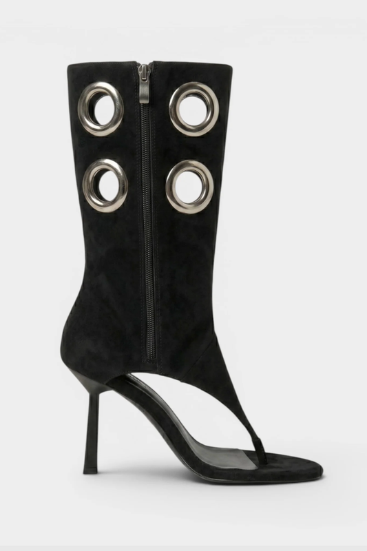 Moniqa Eyelet Thong Sandals - Black