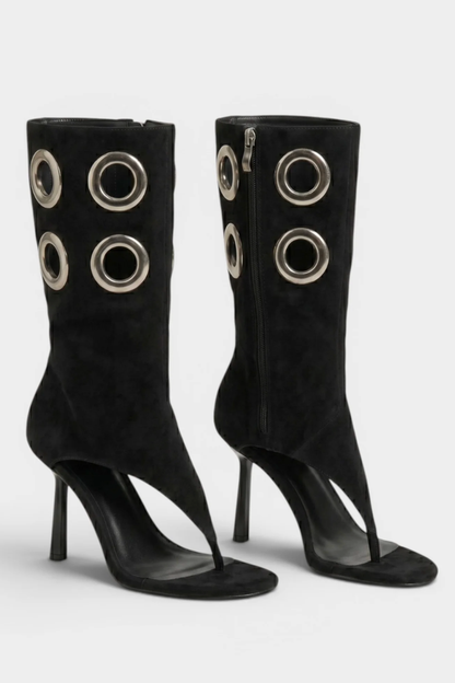Moniqa Eyelet Thong Sandals - Black