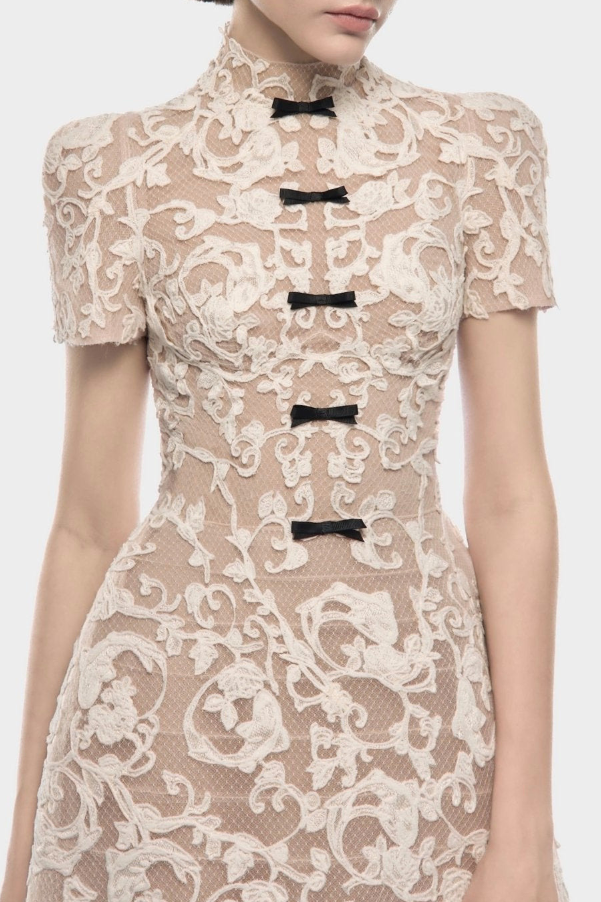 Morticia Floral Lace Bow Mini Dress