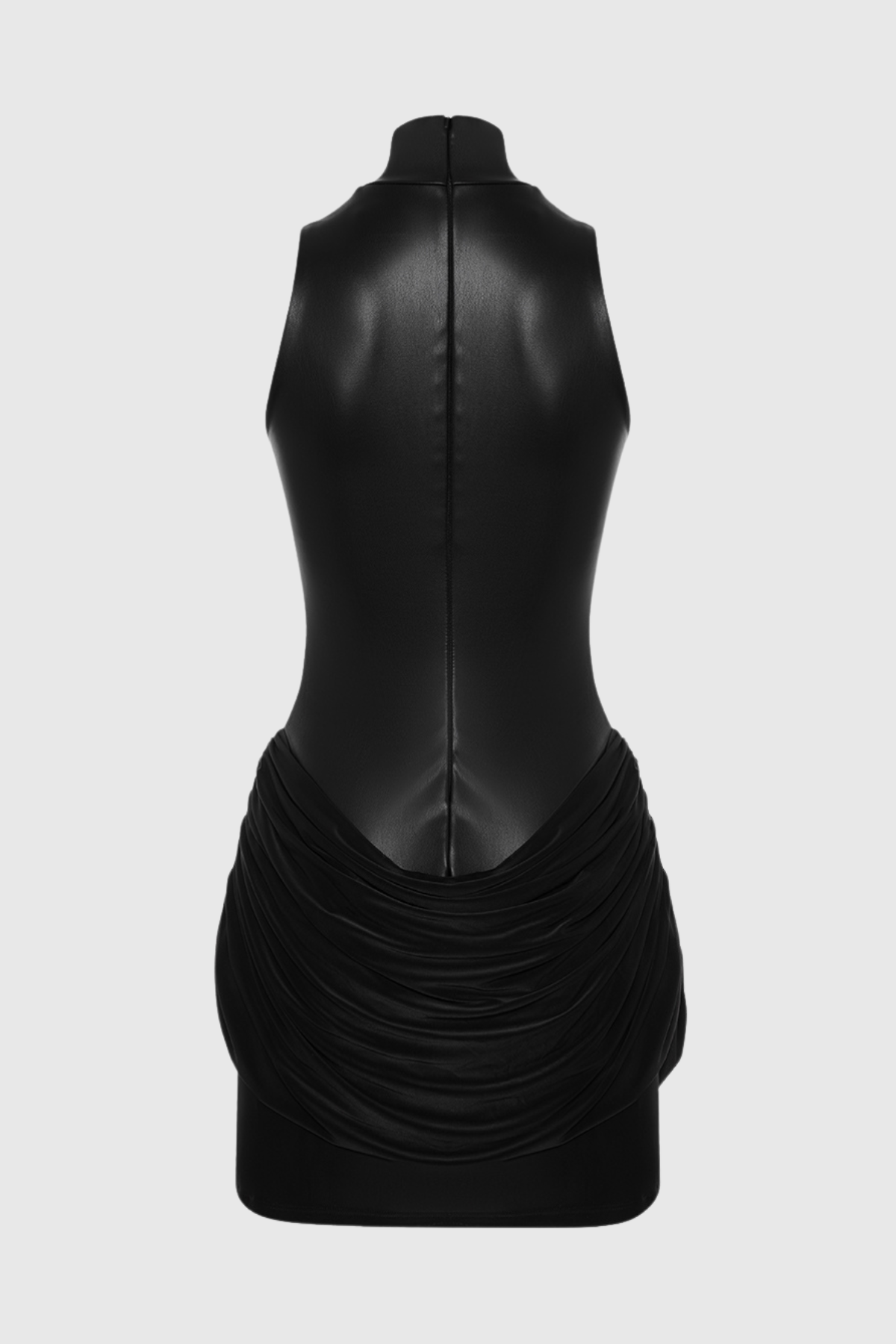 Mossa Sleeveless Leather Ruched Mini Dress
