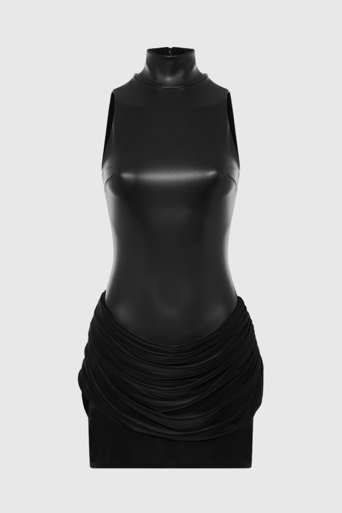 Mossa Sleeveless Leather Ruched Mini Dress