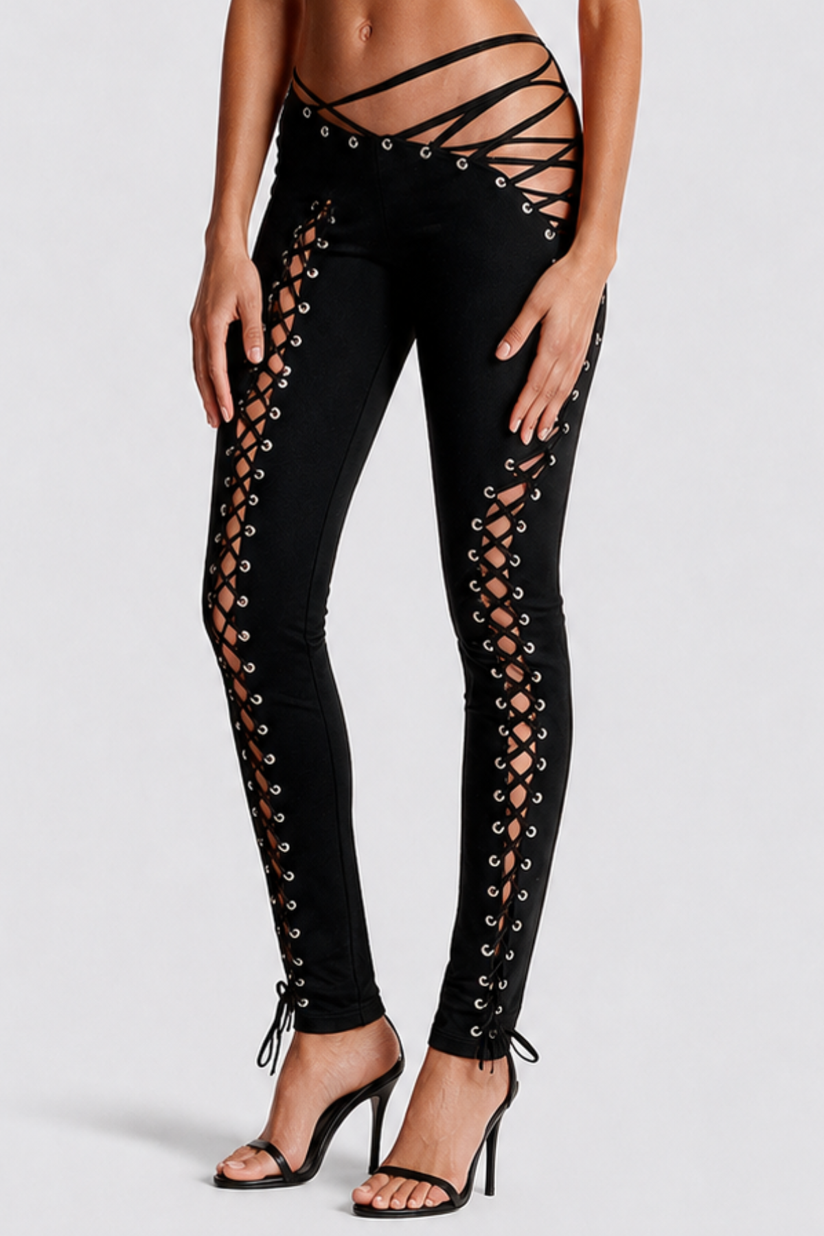 Moxie Halter Top & Lace Up Pants Set - Black
