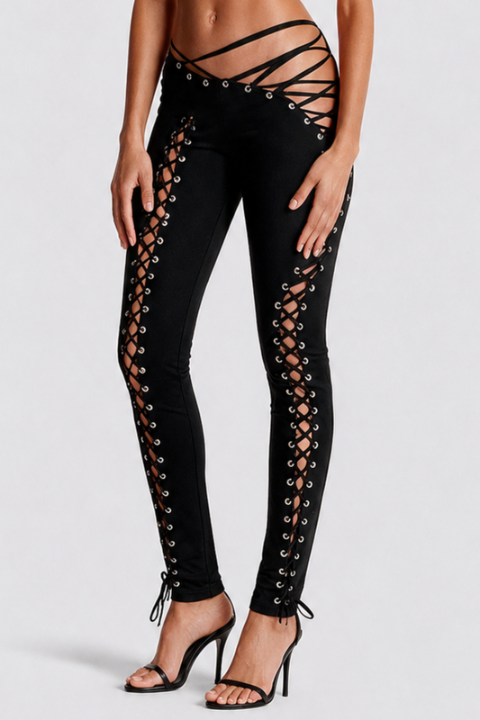 Moxie Halter Top & Lace Up Pants Set - Black