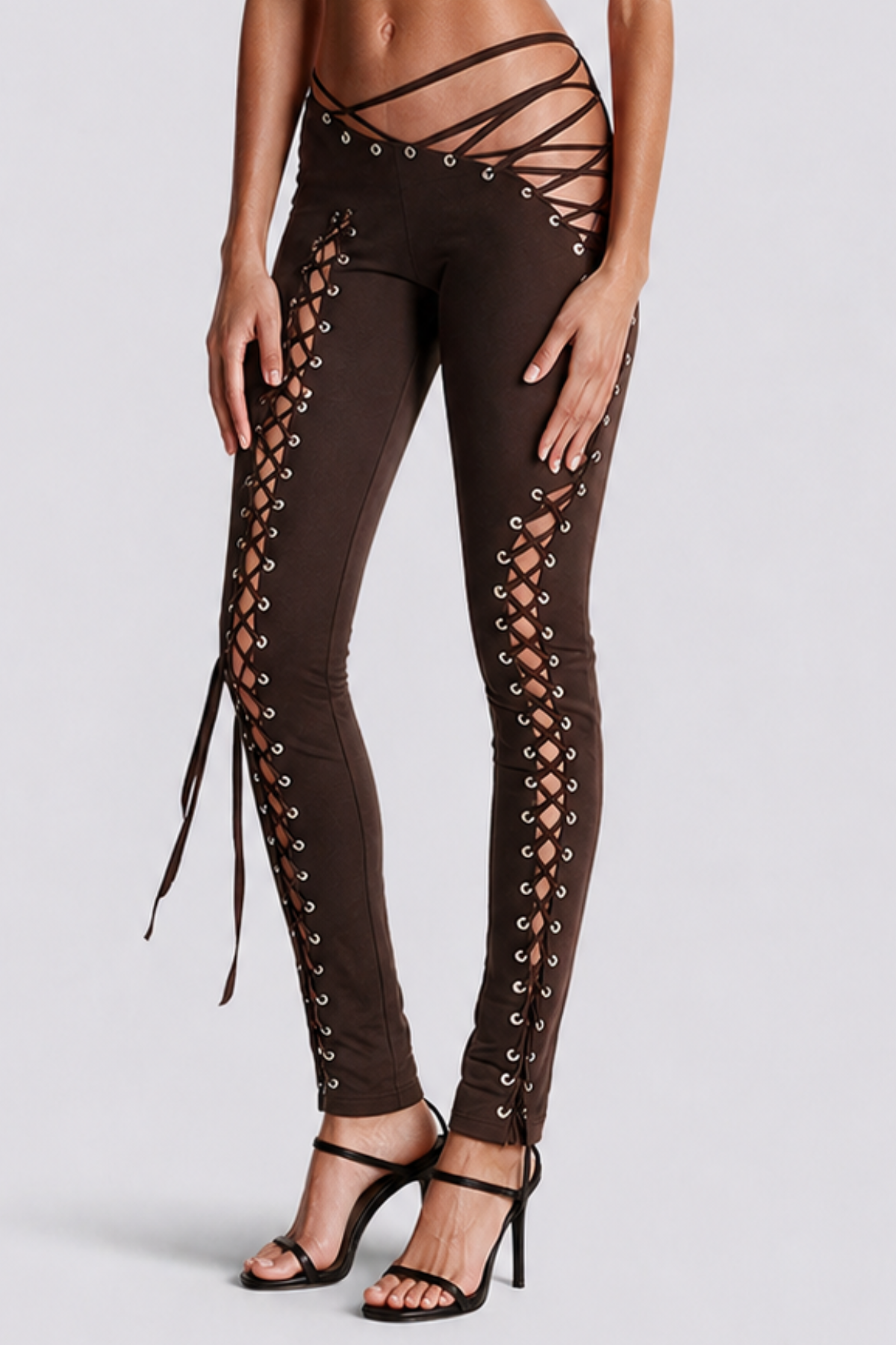 Moxie Halter Top & Lace Up Pants Set - Brown