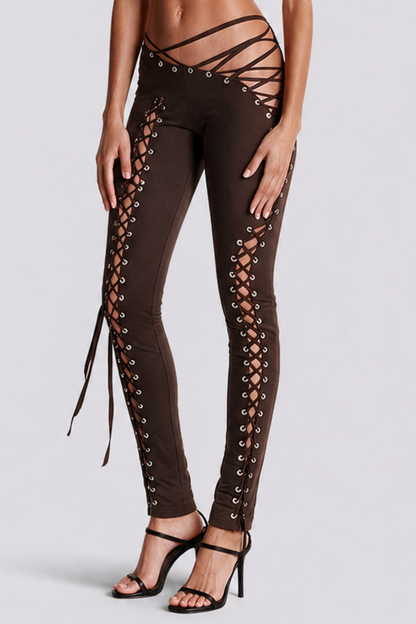 Moxie Halter Top & Lace Up Pants Set - Brown