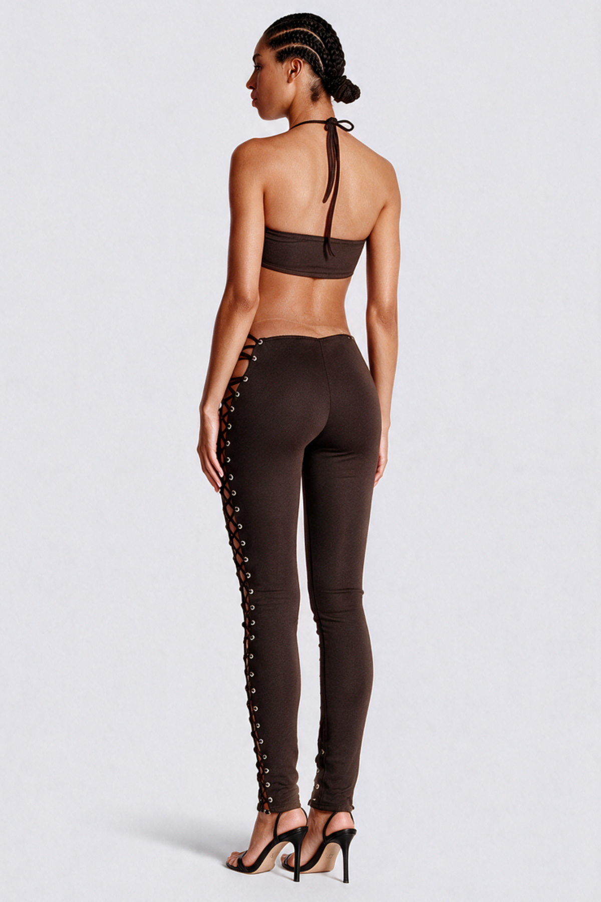 Moxie Halter Top & Lace Up Pants Set - Brown