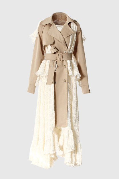 Mozey Lace Panel Belted Trench Coat