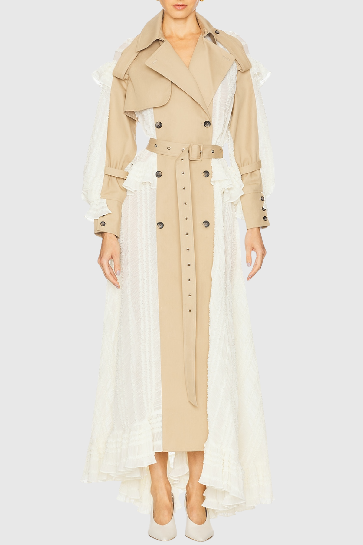Mozey Lace Panel Belted Trench Coat