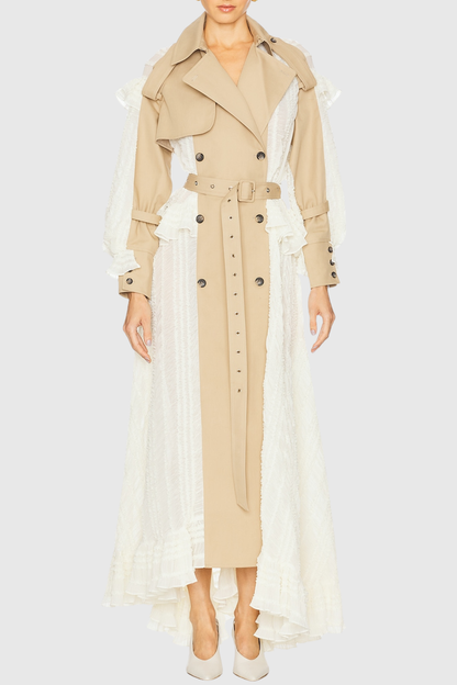 Mozey Lace Panel Belted Trench Coat