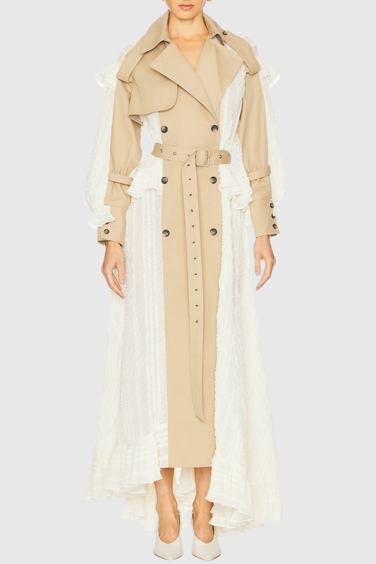 Mozey Lace Panel Belted Trench Coat