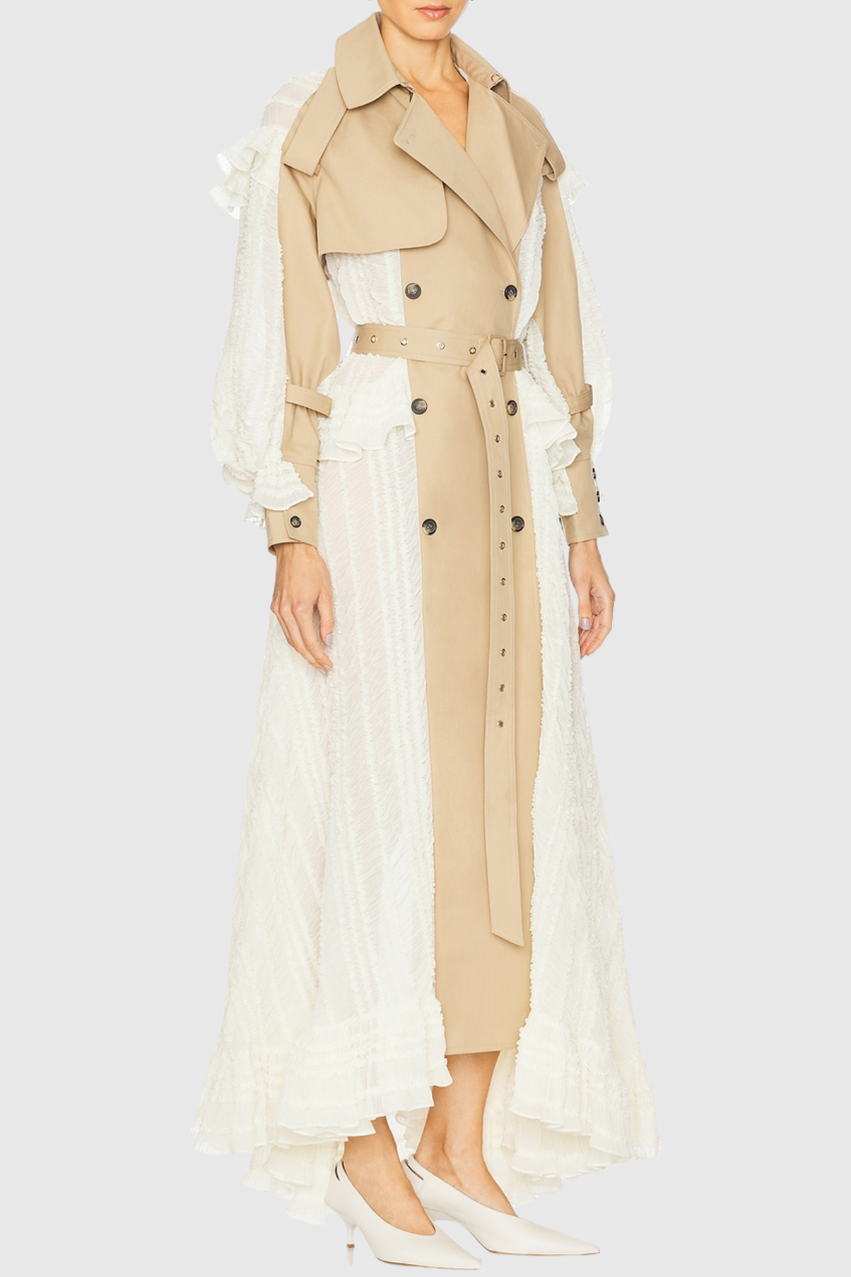 Mozey Lace Panel Belted Trench Coat