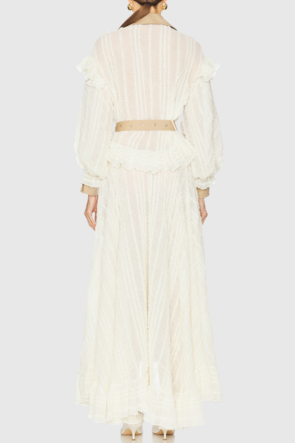 Mozey Lace Panel Belted Trench Coat