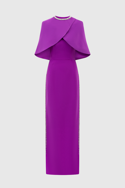 Murra Crystal Embellished Cape Maxi Dress