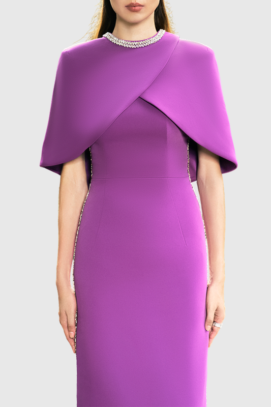Murra Crystal Embellished Cape Maxi Dress