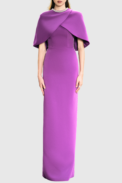 Murra Crystal Embellished Cape Maxi Dress