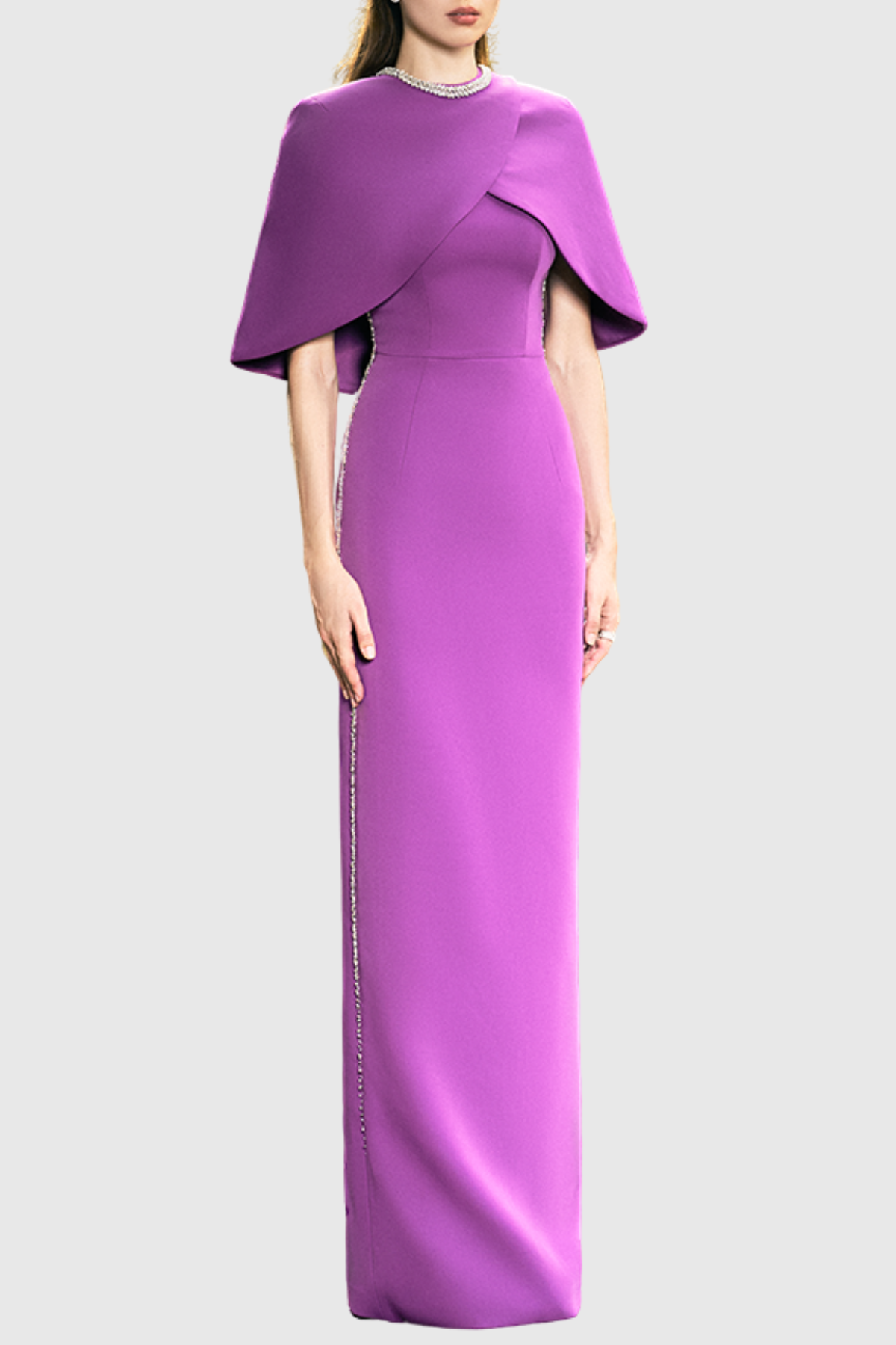 Murra Crystal Embellished Cape Maxi Dress