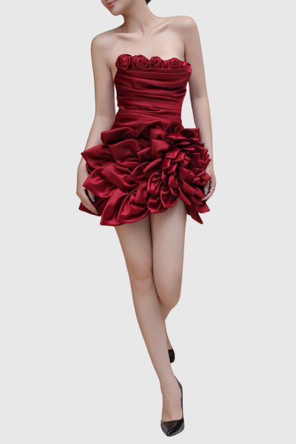 Myles Floral Petals Strapless Mini Dress
