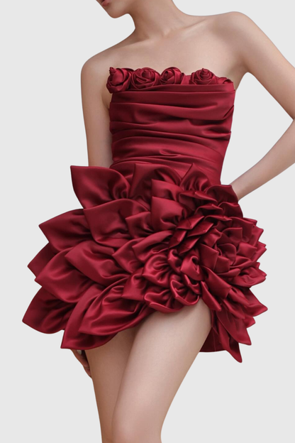 Myles Floral Petals Strapless Mini Dress