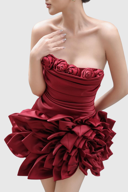 Myles Floral Petals Strapless Mini Dress